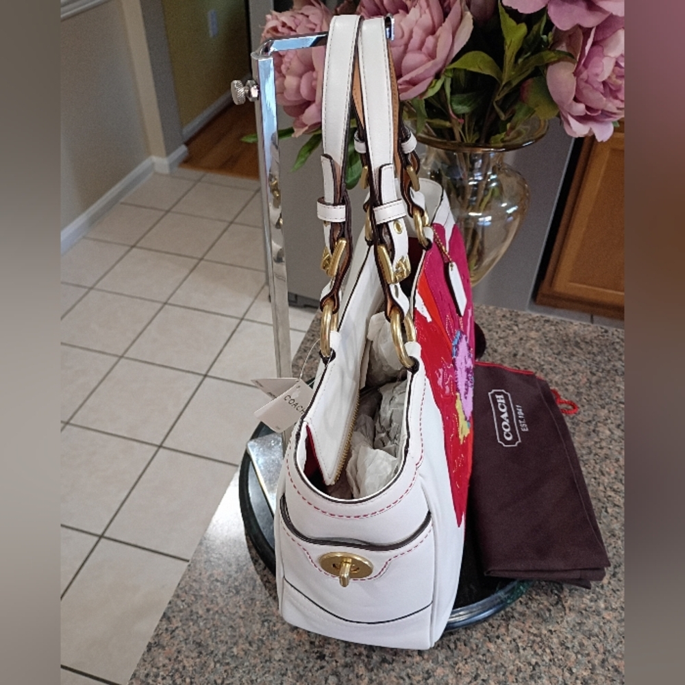 NWT Coach Poppy Limited Edition White and Red Floral Shoulder Bag 9244 - Picture 6 of 17